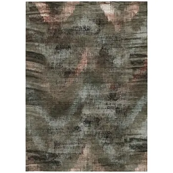 3' X 5' Brown Taupe And Salmon Abstract Washable Indoor Outdoor Area Rug