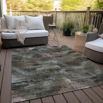 3' X 5' Brown Taupe And Salmon Abstract Washable Indoor Outdoor Area Rug
