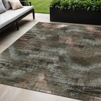 5' X 8' Brown Taupe And Salmon Abstract Washable Indoor Outdoor Area Rug