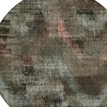 8' Brown Taupe And Salmon Round Abstract Washable Indoor Outdoor Area Rug