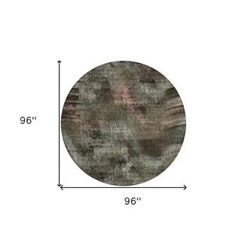 8' Brown Taupe And Salmon Round Abstract Washable Indoor Outdoor Area Rug