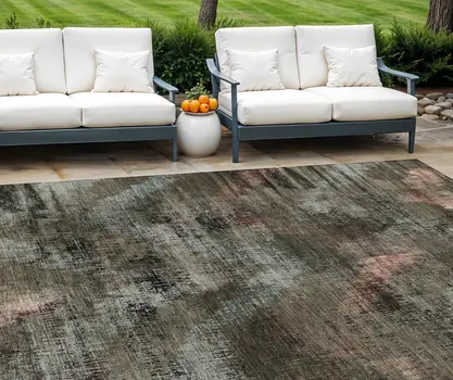 8' X 10' Brown Taupe And Salmon Abstract Washable Indoor Outdoor Area Rug