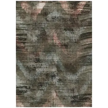 9' X 12' Brown Taupe And Salmon Abstract Washable Indoor Outdoor Area Rug