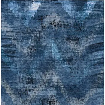 8' X 10' Navy Blue And Sky Blue Abstract Washable Indoor Outdoor Area Rug