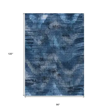 8' X 10' Navy Blue And Sky Blue Abstract Washable Indoor Outdoor Area Rug