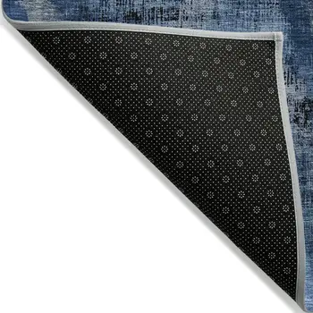 8' X 10' Navy Blue And Sky Blue Abstract Washable Indoor Outdoor Area Rug