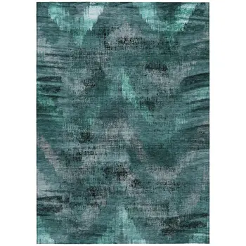 3' X 5' Fern Green And Emerald Abstract Washable Indoor Outdoor Area Rug