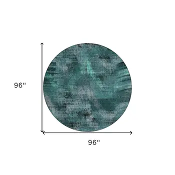 8' Fern Green And Emerald Round Abstract Washable Indoor Outdoor Area Rug