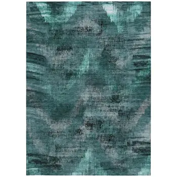 8' X 10' Fern Green And Emerald Abstract Washable Indoor Outdoor Area Rug