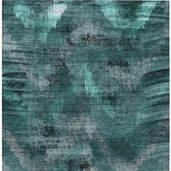 10' X 14' Fern Green And Emerald Abstract Washable Indoor Outdoor Area Rug