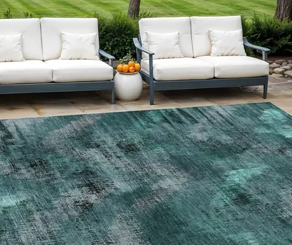 10' X 14' Fern Green And Emerald Abstract Washable Indoor Outdoor Area Rug