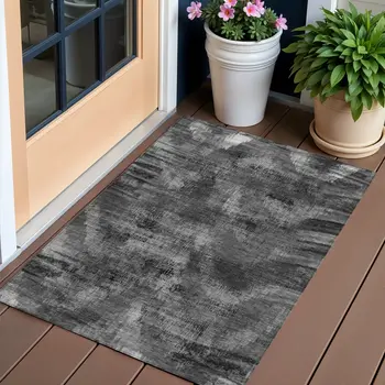 3' X 5' Gray Charcoal And Silver Abstract Washable Indoor Outdoor Area Rug