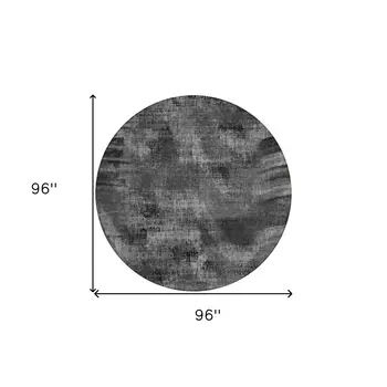 8' Gray Charcoal And Silver Round Abstract Washable Indoor Outdoor Area Rug