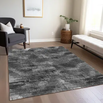 10' X 14' Gray Charcoal And Silver Abstract Washable Indoor Outdoor Area Rug