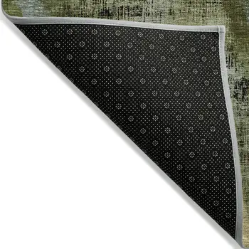 8' X 10' Olive Green And Gold Abstract Washable Indoor Outdoor Area Rug