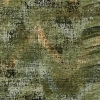 9' X 12' Olive Green And Gold Abstract Washable Indoor Outdoor Area Rug
