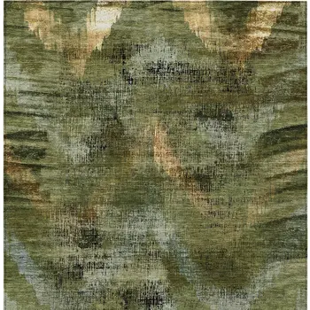 10' X 14' Olive Green And Gold Abstract Washable Indoor Outdoor Area Rug