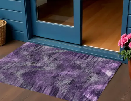 3' X 5' Purple Lavender And Gray Abstract Washable Indoor Outdoor Area Rug