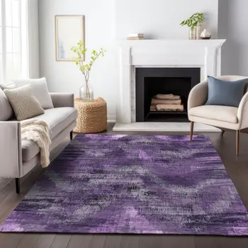 5' X 8' Purple Lavender And Gray Abstract Washable Indoor Outdoor Area Rug