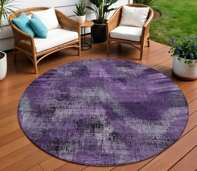 8' Purple Lavender And Gray Round Abstract Washable Indoor Outdoor Area Rug