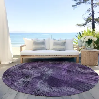8' Purple Lavender And Gray Round Abstract Washable Indoor Outdoor Area Rug