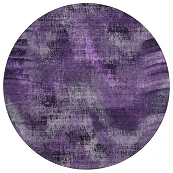 8' Purple Lavender And Gray Round Abstract Washable Indoor Outdoor Area Rug