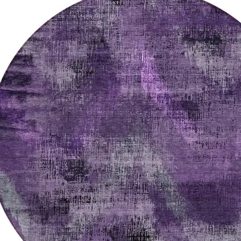 8' Purple Lavender And Gray Round Abstract Washable Indoor Outdoor Area Rug