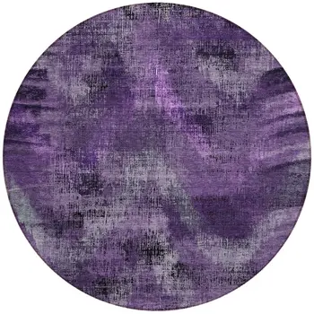 8' Purple Lavender And Gray Round Abstract Washable Indoor Outdoor Area Rug