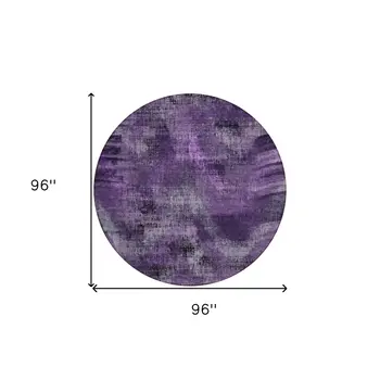 8' Purple Lavender And Gray Round Abstract Washable Indoor Outdoor Area Rug