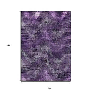 9' X 12' Purple Lavender And Gray Abstract Washable Indoor Outdoor Area Rug