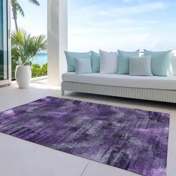 9' X 12' Purple Lavender And Gray Abstract Washable Indoor Outdoor Area Rug