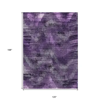 10' X 14' Purple Lavender And Gray Abstract Washable Indoor Outdoor Area Rug