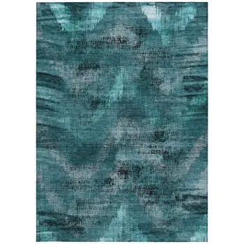 5' X 8' Teal Blue Aqua And Gray Abstract Washable Indoor Outdoor Area Rug
