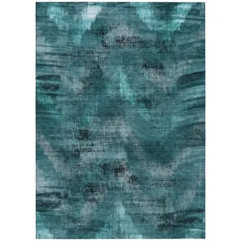 8' X 10' Teal Blue Aqua And Gray Abstract Washable Indoor Outdoor Area Rug