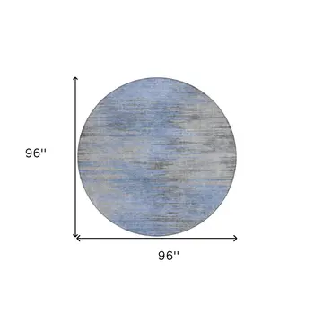 8' Denim Blue And Sky Blue Round Abstract Washable Indoor Outdoor Area Rug