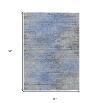 8' X 10' Denim Blue And Sky Blue Abstract Washable Indoor Outdoor Area Rug