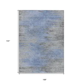 9' X 12' Denim Blue And Sky Blue Abstract Washable Indoor Outdoor Area Rug