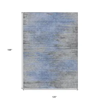 10' X 14' Denim Blue And Sky Blue Abstract Washable Indoor Outdoor Area Rug