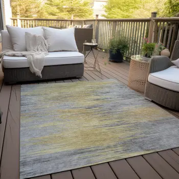 3' X 5' Gold Gray And Charcoal Abstract Washable Indoor Outdoor Area Rug