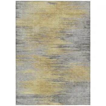 3' X 5' Gold Gray And Charcoal Abstract Washable Indoor Outdoor Area Rug