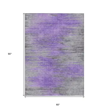 5' X 8' Purple Gray And Charcoal Abstract Washable Indoor Outdoor Area Rug