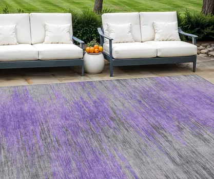 8' X 10' Purple Gray And Charcoal Abstract Washable Indoor Outdoor Area Rug
