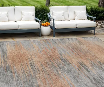8' X 10' Salmon Gray And Charcoal Abstract Washable Indoor Outdoor Area Rug