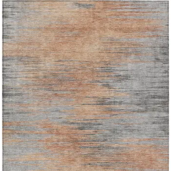 9' X 12' Salmon Gray And Charcoal Abstract Washable Indoor Outdoor Area Rug