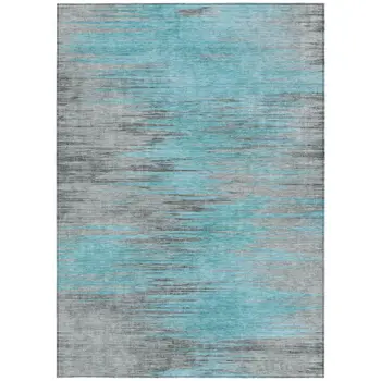 5' X 8' Teal Blue Charcoal And Gray Abstract Washable Indoor Outdoor Area Rug