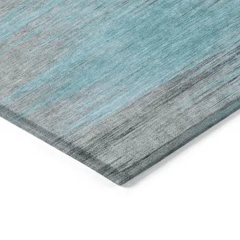 5' X 8' Teal Blue Charcoal And Gray Abstract Washable Indoor Outdoor Area Rug