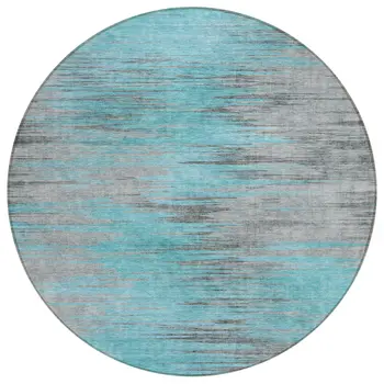 8' Teal Blue Charcoal And Gray Round Abstract Washable Indoor Outdoor Area Rug