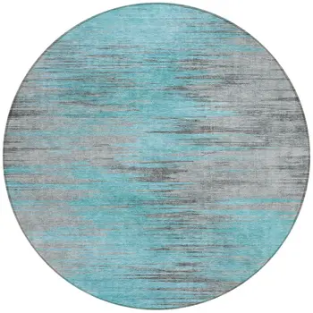 8' Teal Blue Charcoal And Gray Round Abstract Washable Indoor Outdoor Area Rug