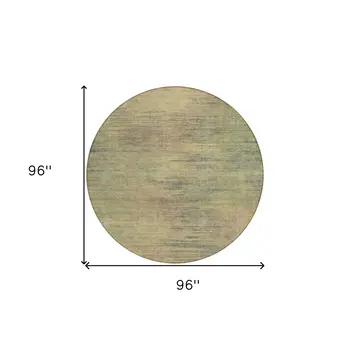 8' Artichoke Green Fern Green And Gold Round Abstract Washable Indoor Outdoor Area Rug