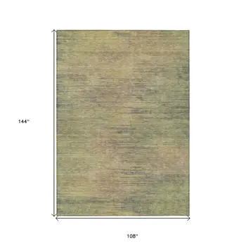 9' X 12' Artichoke Green Fern Green And Gold Abstract Washable Indoor Outdoor Area Rug